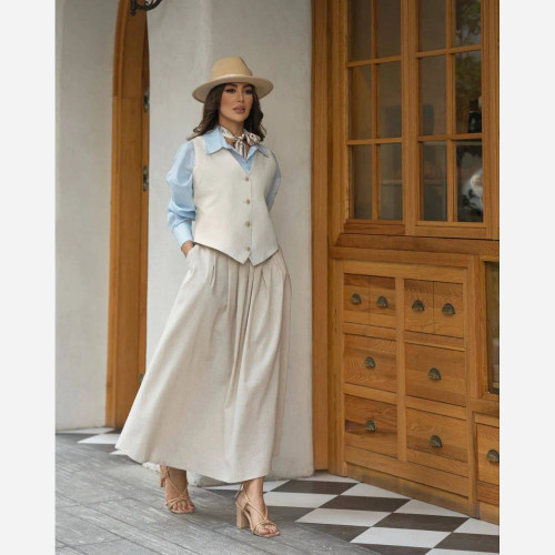 ست سه تیکه شومیز وست و دامن لنین وارداتی سایز 38 تا 48