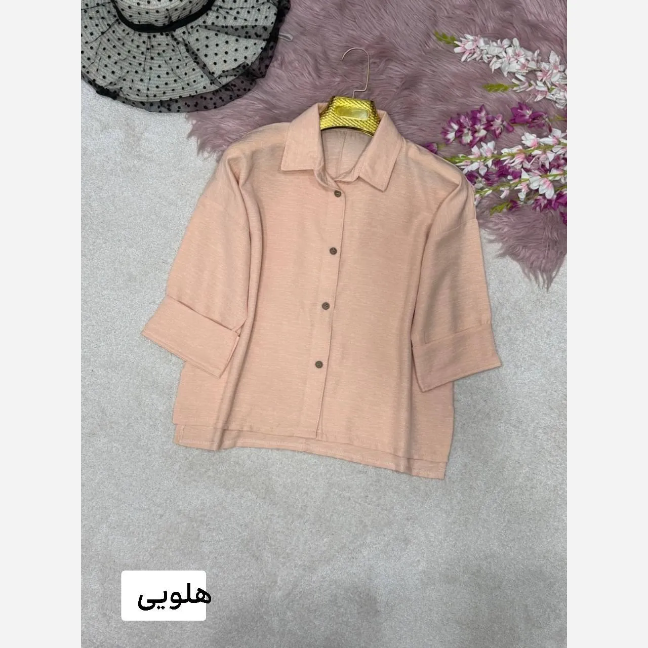 شومیز مانتویی بنفشه جنس شانتون ژاکارد فری سایز