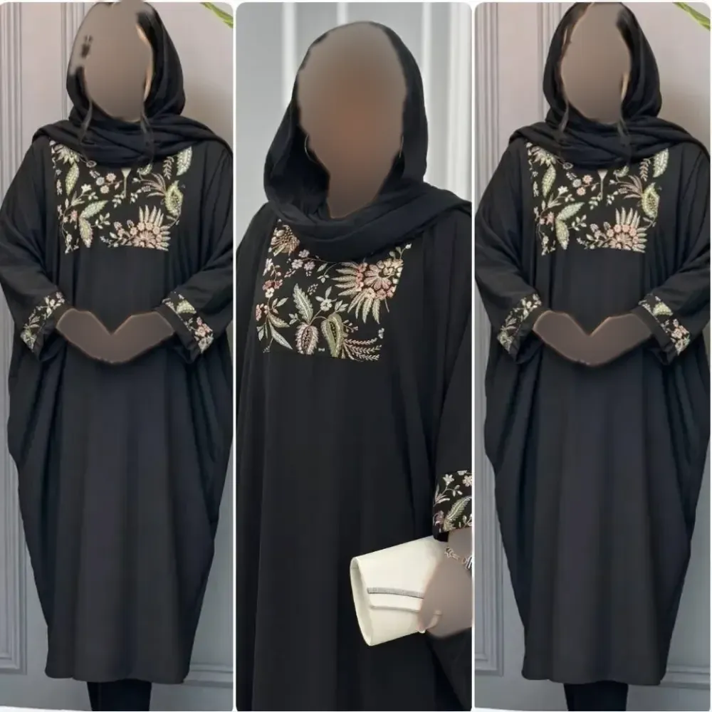 مانتو عبایی ماهرخ جنس الیزه خرجکار سوزن دوزی شده سایز 38 تا 50