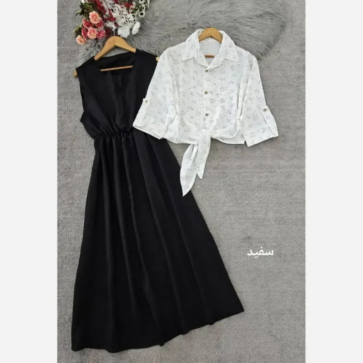 ست شومیز گره ای و سارافون نازنین فری سایز