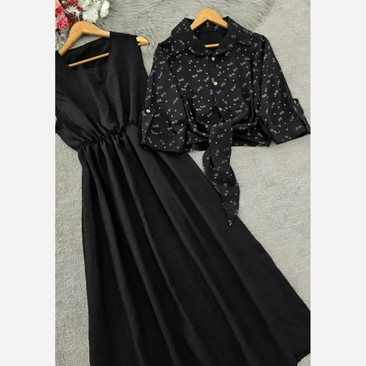 ست شومیز گره ای و سارافون نازنین فری سایز
