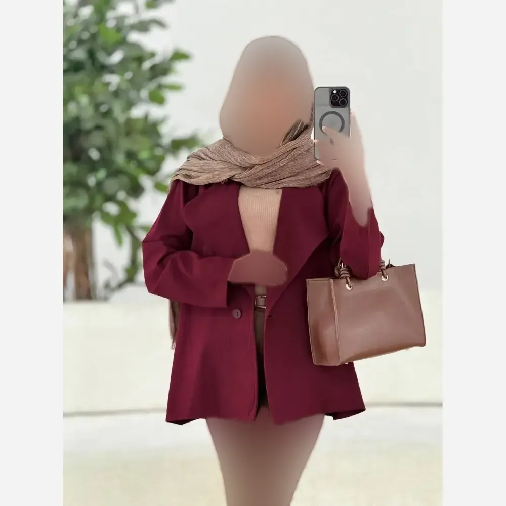 کت زنانه یقه انگلیسی لینن قواره دار فری سایز مناسب تا 48
