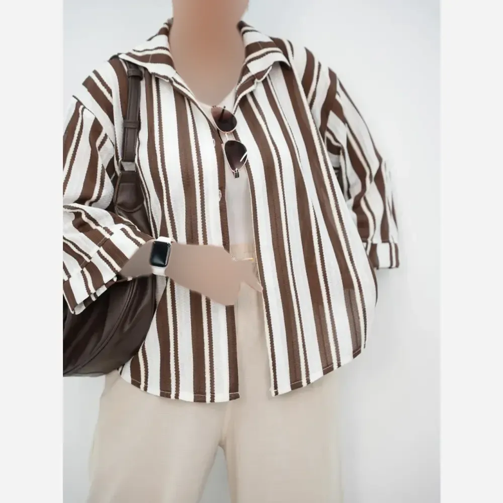 مانتو مراکشی راه راه فری سایز 38 تا 46 جنس مراکشی اعلا