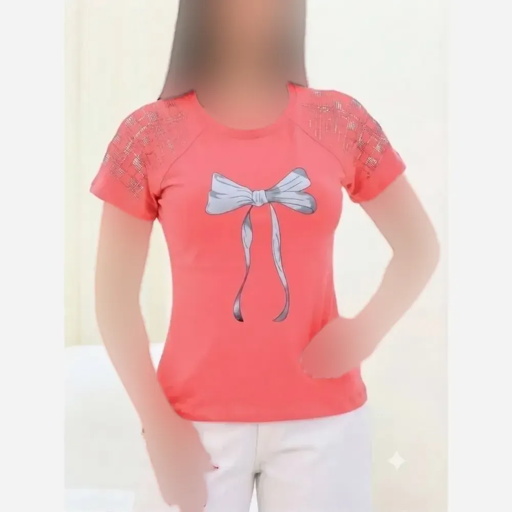 تی شرت باکسی نگینی پاپیون نخ پنبه اعلا فری سایز