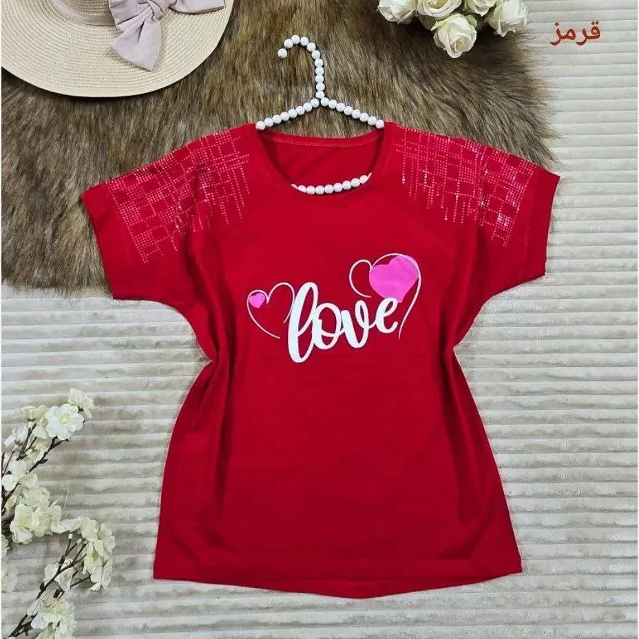 تیشرت باکسی نخ پنبه نگینی طرح LOVE فری سایز