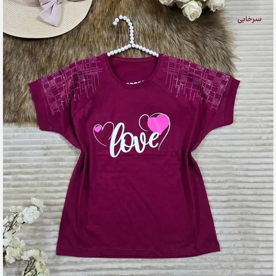 تیشرت باکسی نخ پنبه نگینی طرح LOVE فری سایز