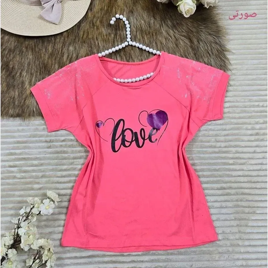 تیشرت باکسی نخ پنبه نگینی طرح LOVE فری سایز