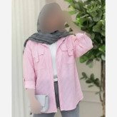 شومیز جیب صلیبی راه راه لنین لاکرا ایرانی صورتی سایز 38 تا 46