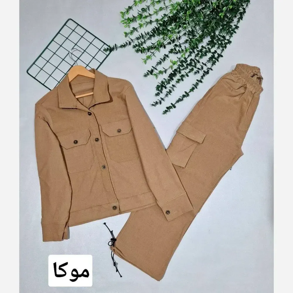 کت و شلوار کارگو زنانه کتان بنگال درجه یک رنگ نسکافه ای سایز 38 تا 44