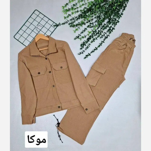 کت و شلوار کارگو زنانه کتان بنگال درجه یک رنگ نسکافه ای سایز 38 تا 44