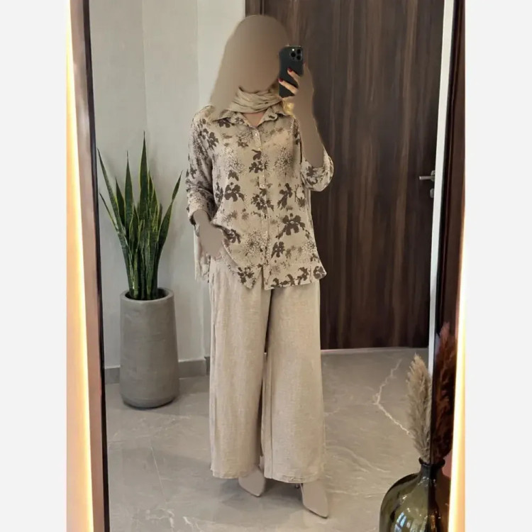 ست شومیز شلوار زنانه ایتالیایی جنس شانتون درجه یک وارداتی فری سایز