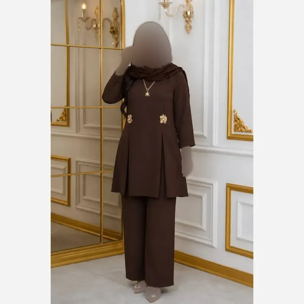 ست مانتو و شلوار زنانه جنس مازراتی مدل ثریا فری سایز