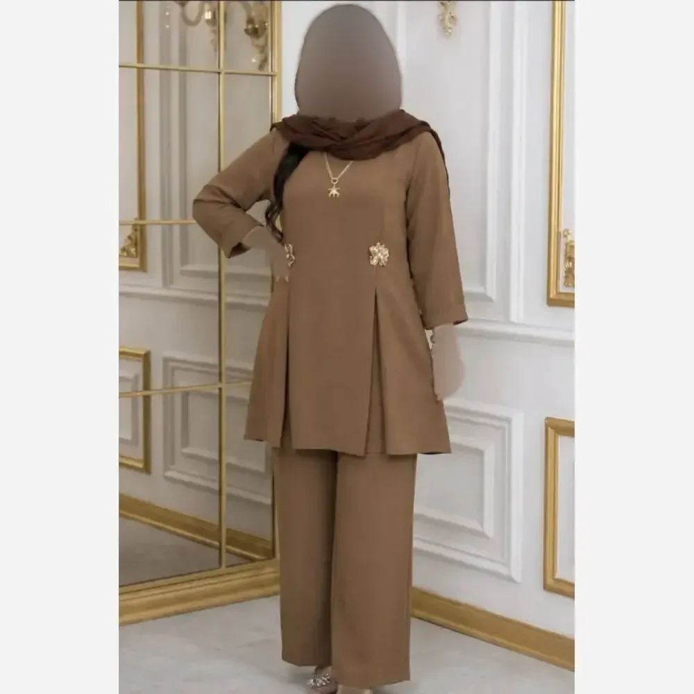 ست مانتو و شلوار زنانه جنس مازراتی مدل ثریا فری سایز