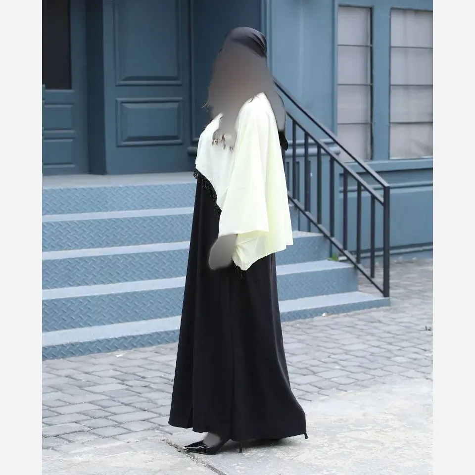 سارافون زنانه مدل شراره جنس الیزه لبه جواهر دوزی شده رویی نگین کاری شده سایز فری سایز