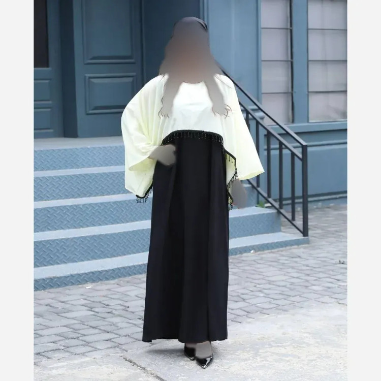 سارافون زنانه مدل شراره جنس الیزه لبه جواهر دوزی شده رویی نگین کاری شده سایز فری سایز