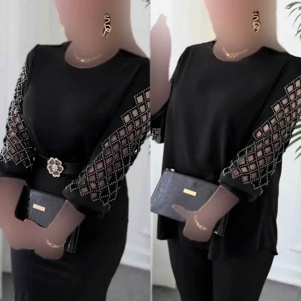 شومیز آستین پنجره ای جنس الیزه درجه یک رنگ مشکی سایز یک