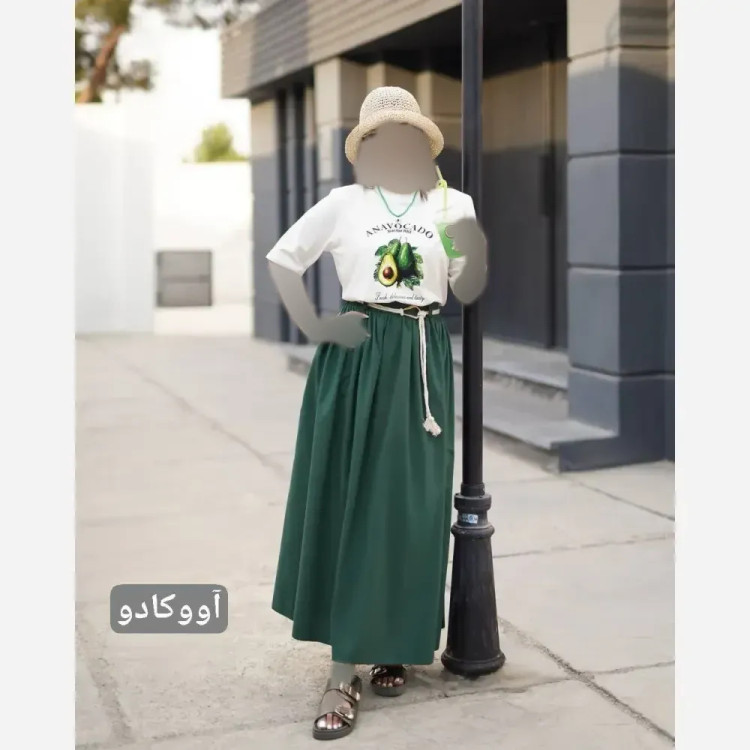 ست تیشرت و دامن سه تیکه صدف دریایی پنبه ای کتان پری