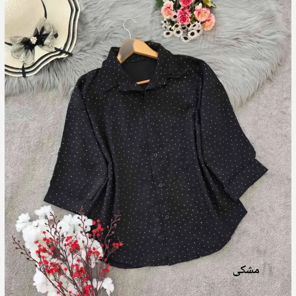 شومیز نگینی افروز جنس شانتون نگینی فری سایز