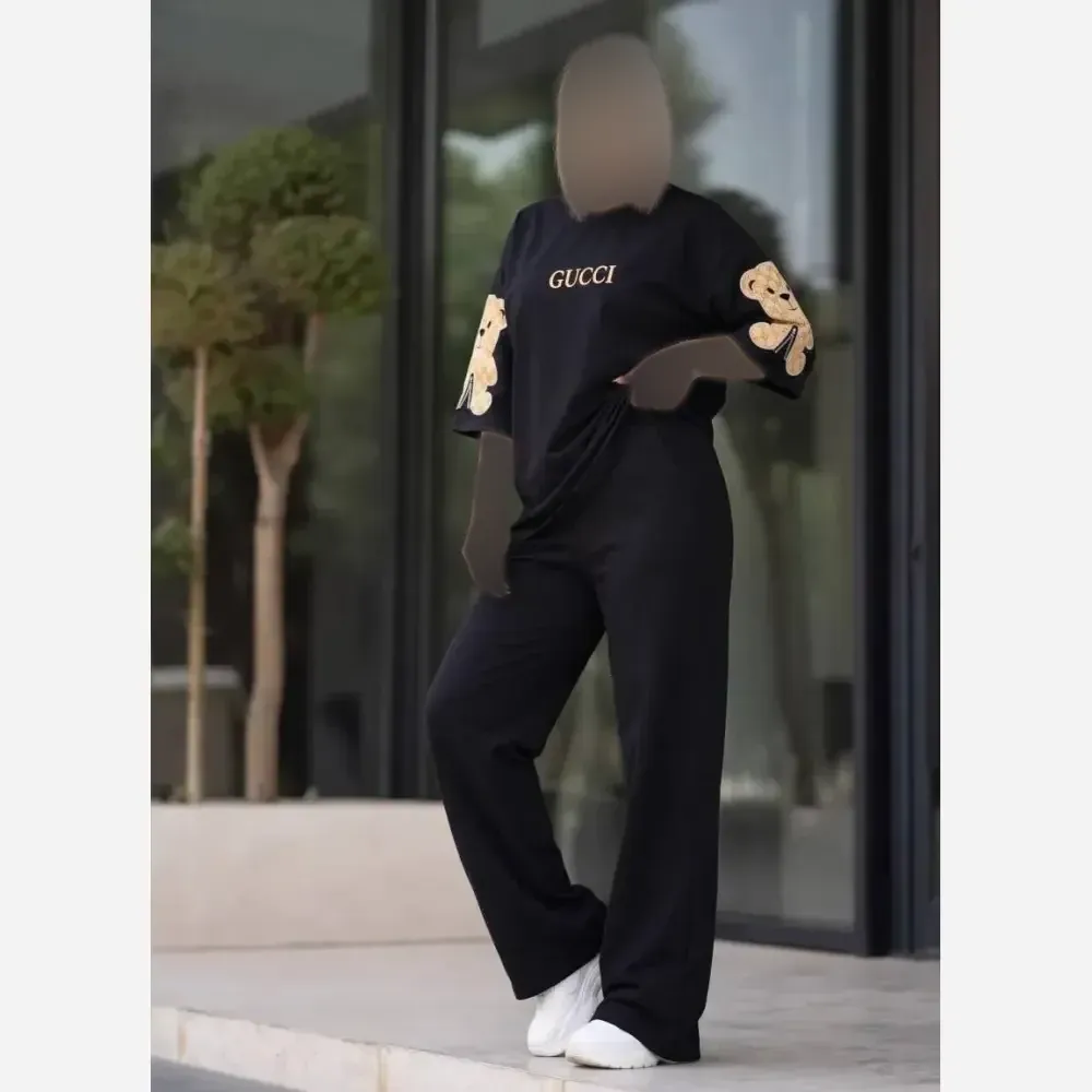 ست بلوز و شلوار زنانه پنبه گلکسی رنگ مشکی سایز فری 38 تا 46