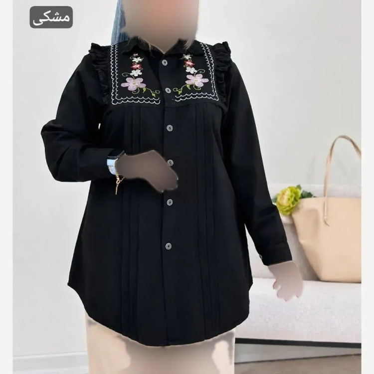 شومیز گلدوزی شده کتان لنین فری سایز مدل بانو
