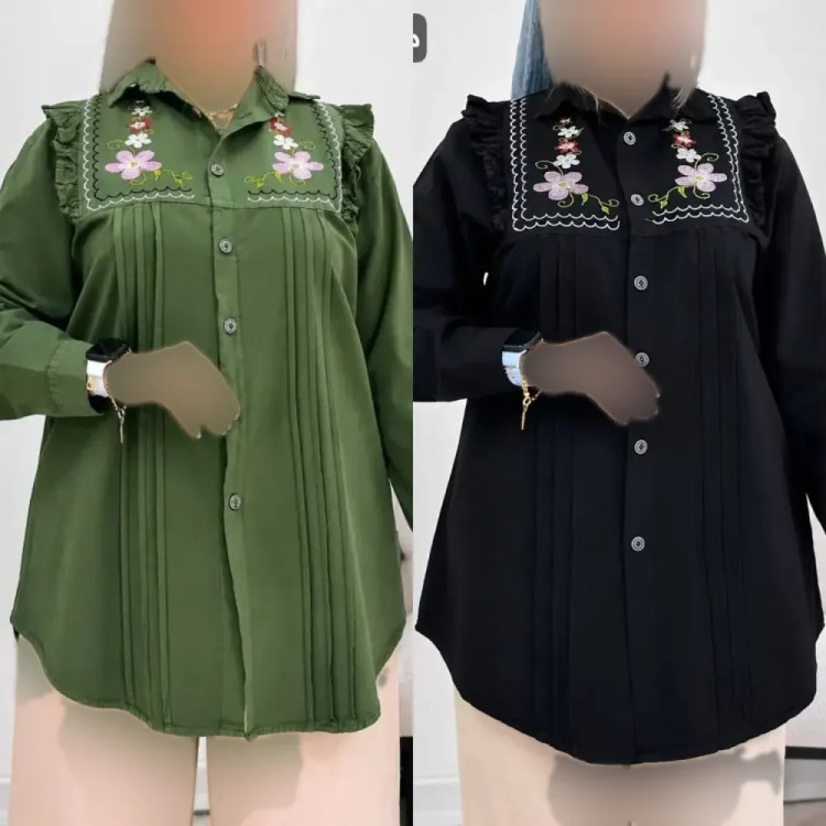 شومیز گلدوزی شده کتان لنین فری سایز مدل بانو