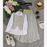 ست سه تیکه شومیز جلیقه و دامن مدل ژینا جنس شانتون فری سایز