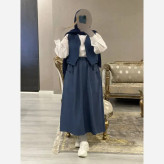 ست سه تیکه شومیز جلیقه و دامن مدل ژینا جنس شانتون فری سایز
