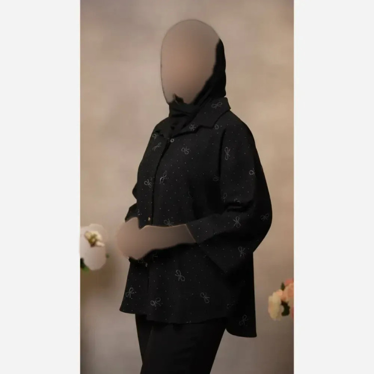 شومیز زنانه طناز مشکی جنس ینزی خارجی درجه یک فری سایز