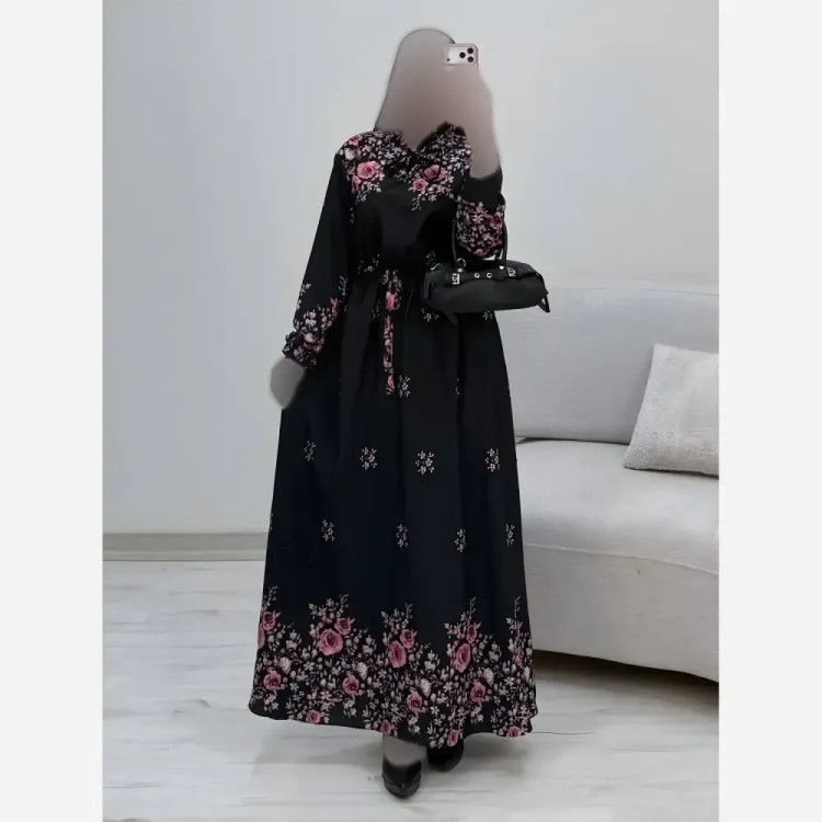 پیراهن ساحلی زنانه کرپ بوگاتی طرح رز سایز فری 38 تا 46