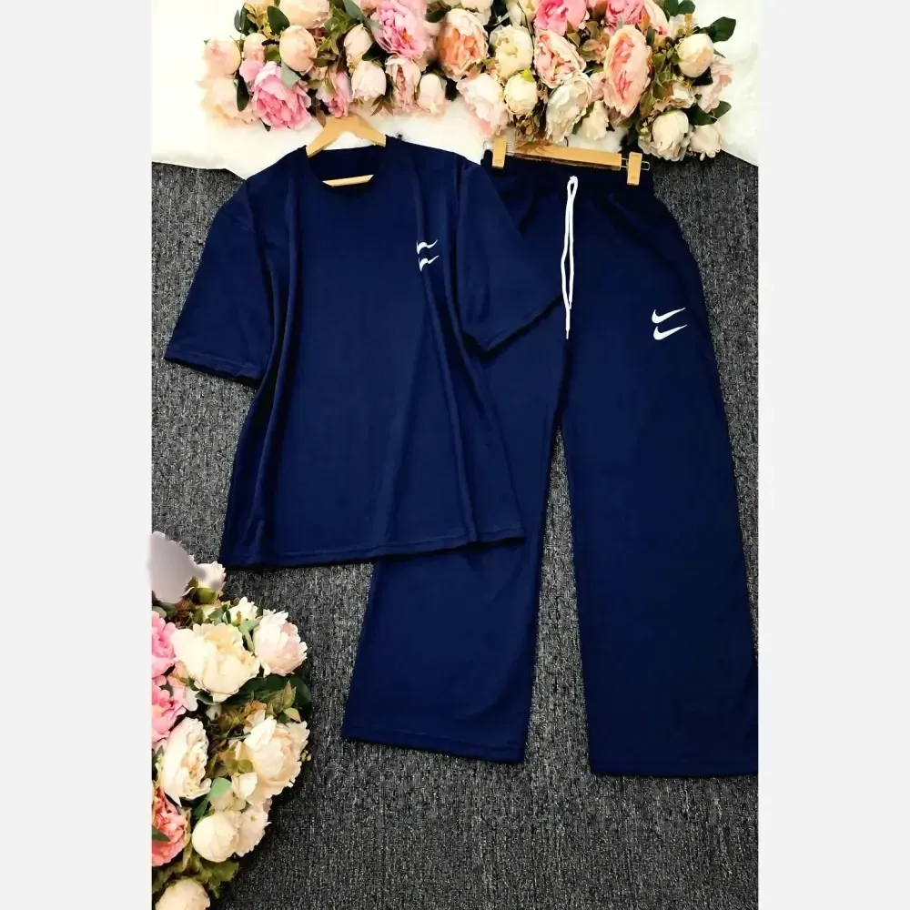 ست تیشرت شلوار زنانه دبل نایک جنس گلکسی نخ پنبه سایز فری 38 تا 48