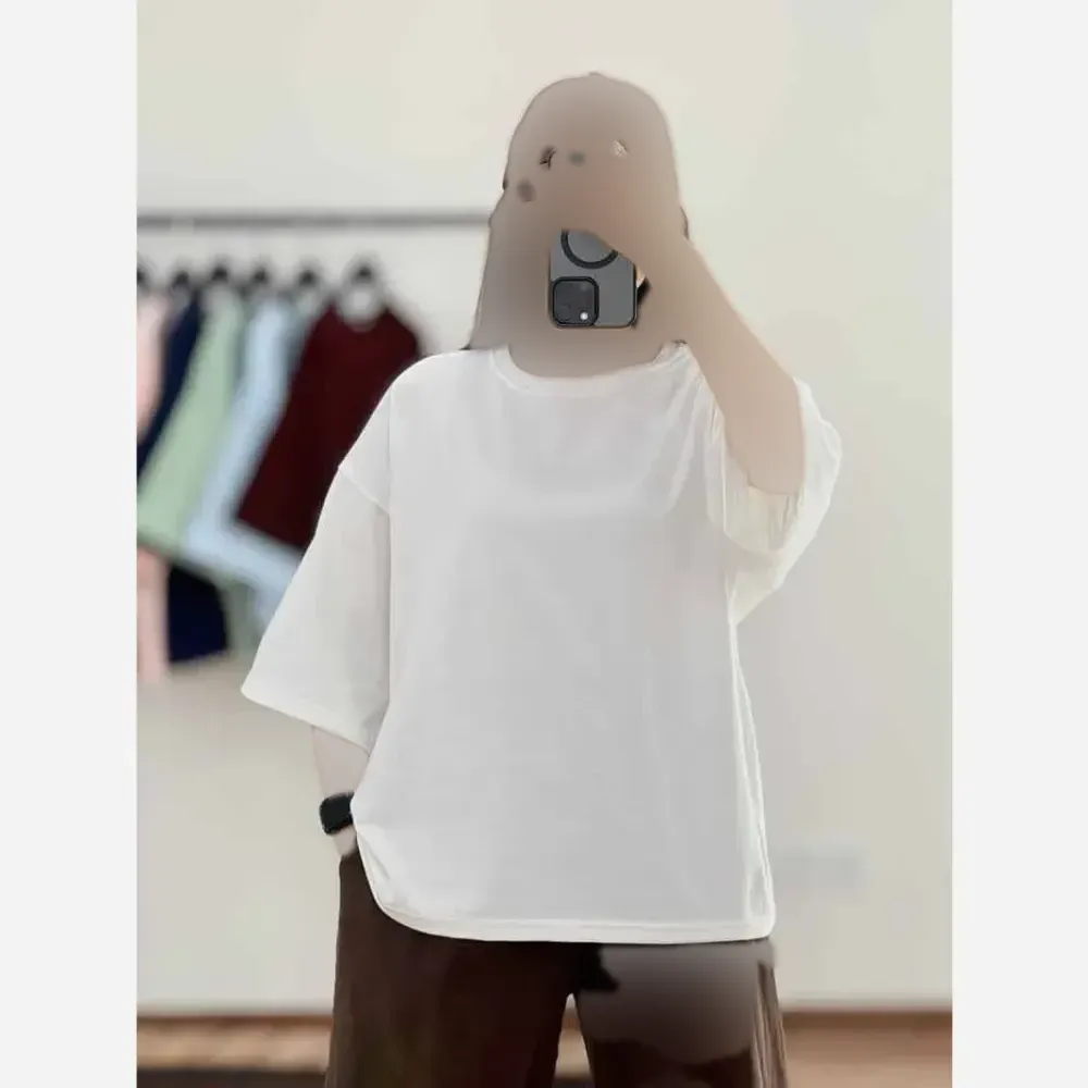 تیشرت ساده باکسی نخ سوپرپنبه فری سایز زنانه و دخترانه