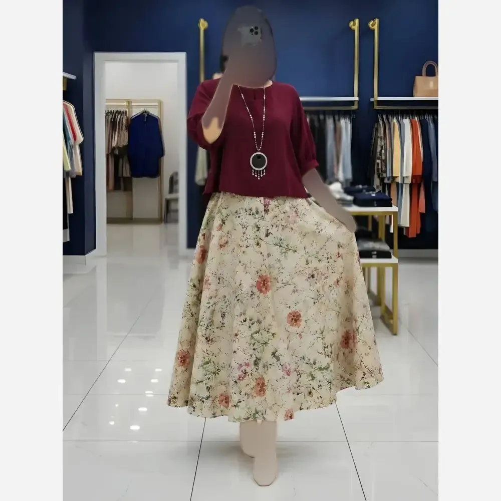 ست ست شومیز دامن لینن و کنفی گلدیس فری سایز تا 48