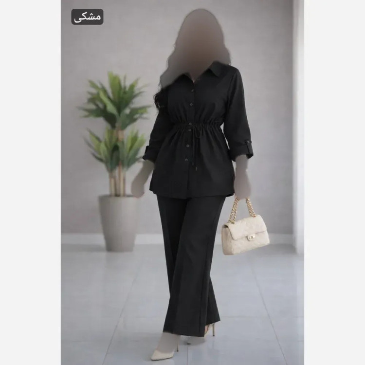 ست شومیز و شلوار زنانه هانیتا جنس ایوا رنگ سفید و مشکی سایز 38 تا 48