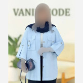 شومیز لنین کتان نیلی جیب طرح صلیبی سایز بزرگ فری سایز