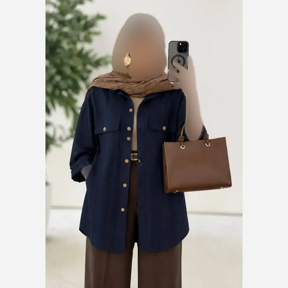 مانتو جیب صلیبی کوکدوزی جنس شانتون درجه یک فری سایز