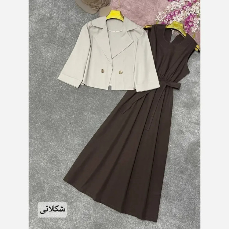 ست دوتیکه آسو جنس لنین رنگ مشکی شکلاتی سبز سایز فری 38 تا 46