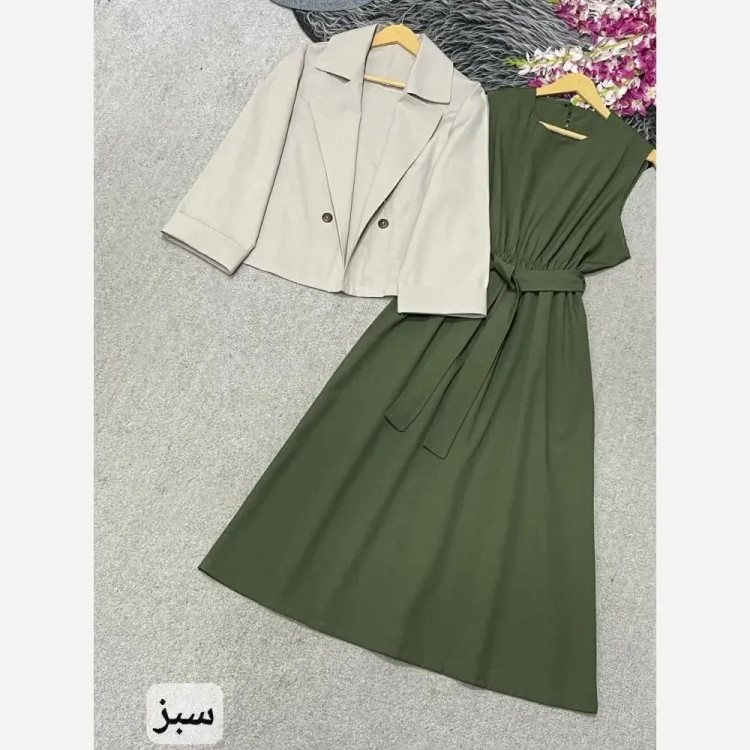 ست دوتیکه آسو جنس لنین رنگ مشکی شکلاتی سبز سایز فری 38 تا 46