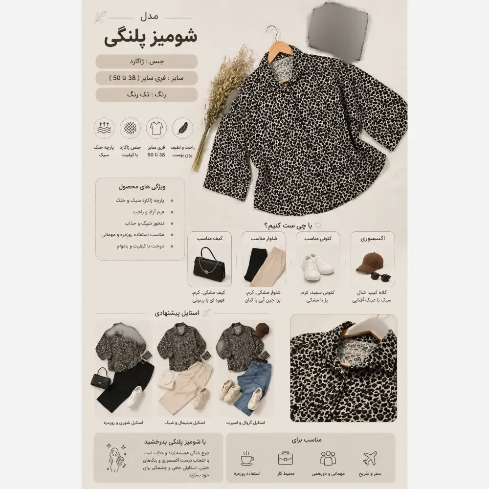 شومیز پلنگی ژاکارد فری سایز دکمه دار