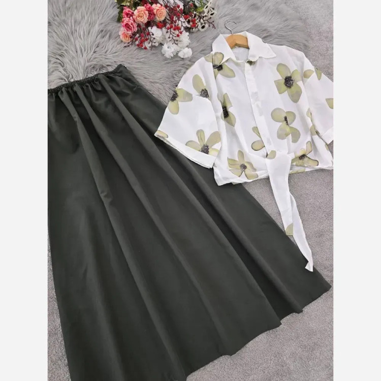 ست شومیز گره ای بوگاتی و دامن لنینت فری سایز