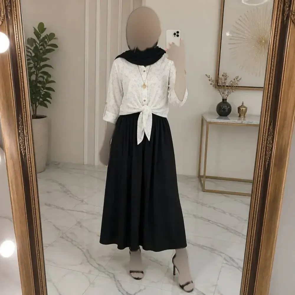 ست شومیز گره ای و دامن شانتون فری سایز