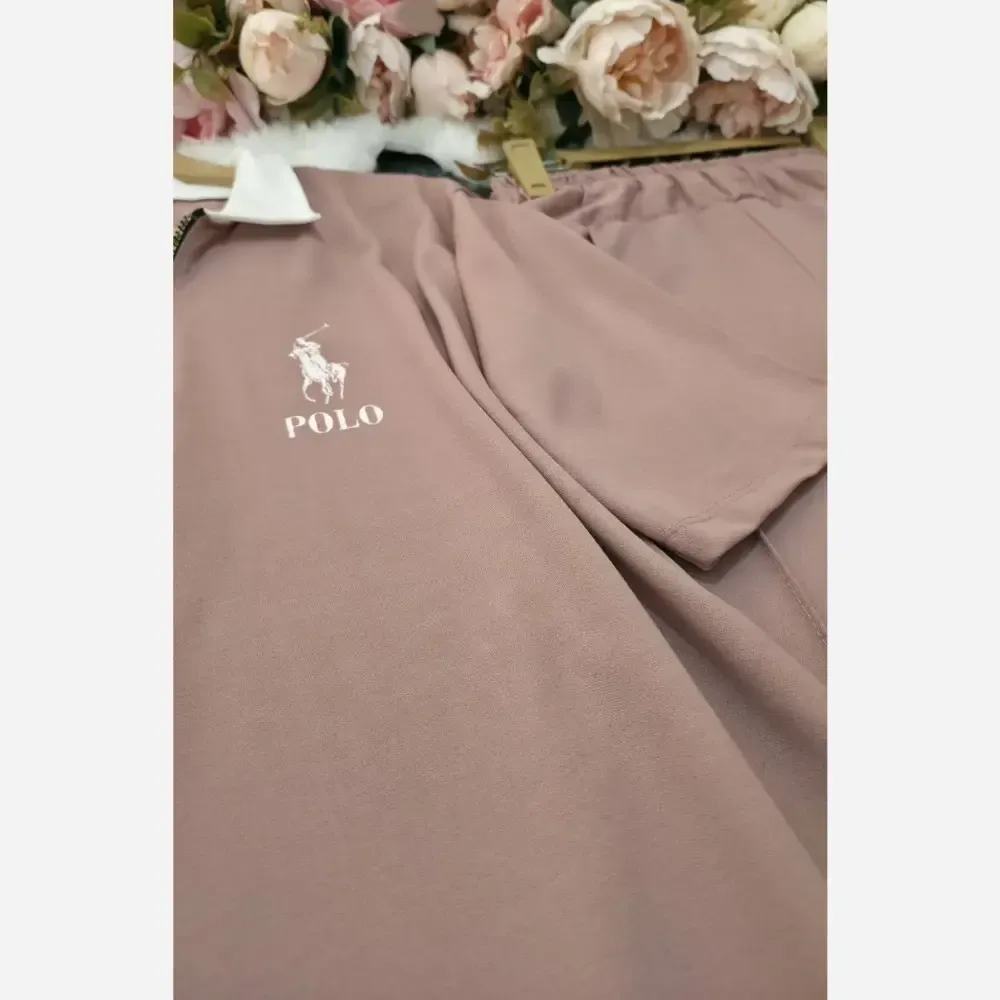 ست پولوشرت نیم زیپ و شلوار زنانه polo جنس گلکسی نخ پنبه در رنگبندی متنوع و سایز فری