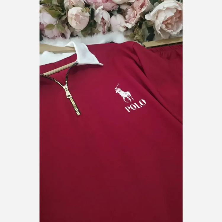 ست پولوشرت نیم زیپ و شلوار زنانه polo جنس گلکسی نخ پنبه در رنگبندی متنوع و سایز فری