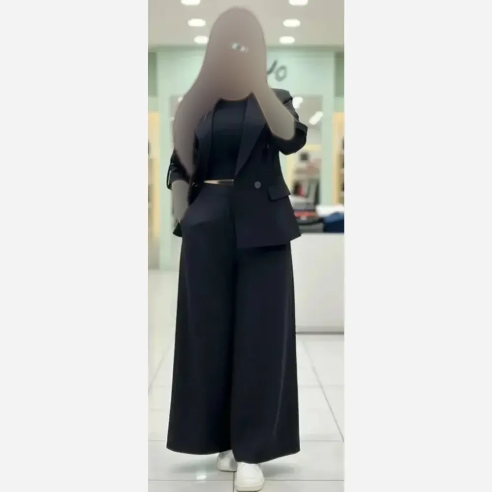 کت و دامن شلواری لنین درجه یک مشکی رویا سایز 1 و 2
