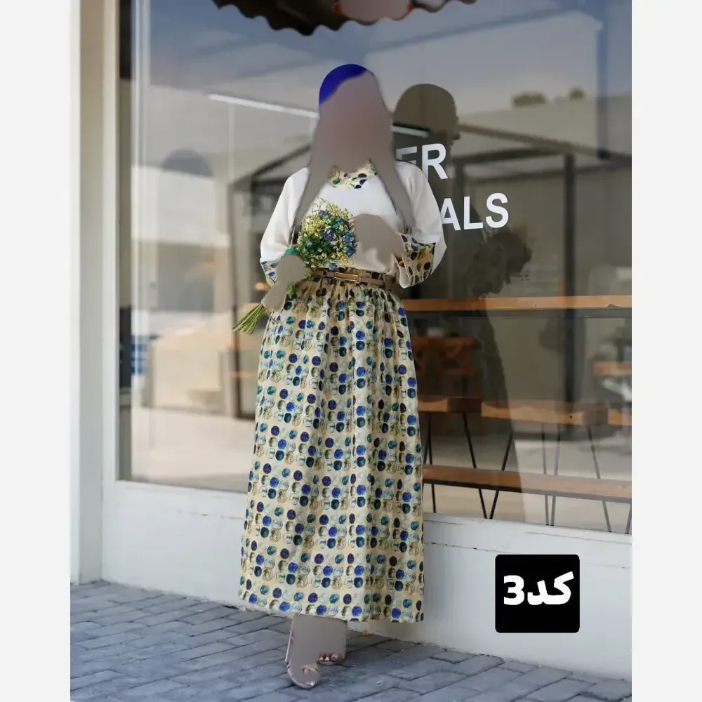 ست 4 تیکه کاترینا شومیز دامن کیف کمربند جنس لینن وارداتی سایزبندی 38 تا 46