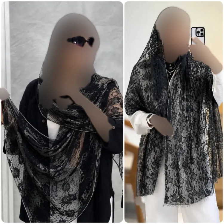 شال مجلسی تور دانتل مشکی فول نگین دور لمه نقره ای