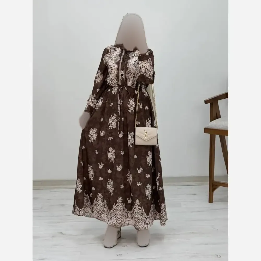 پیراهن ساحلی زنانه فلورنخ طرح زنبق فری سایز
