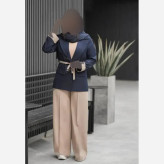 کت و شلوار زنانه مزونی ستاره جنس مازراتی نخ توییست درجه یک رنگ سورمه ای و قهوه ای سایز 40 تا 46