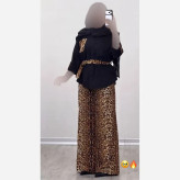 ست ست شومیز شلوار زنانه طرح پلنگی جنس سیلک و الیزه فری سایز