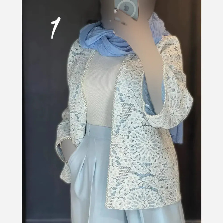 کت و شلوار زنانه مدل گندم جنس مازراتی و گیپور مشکی