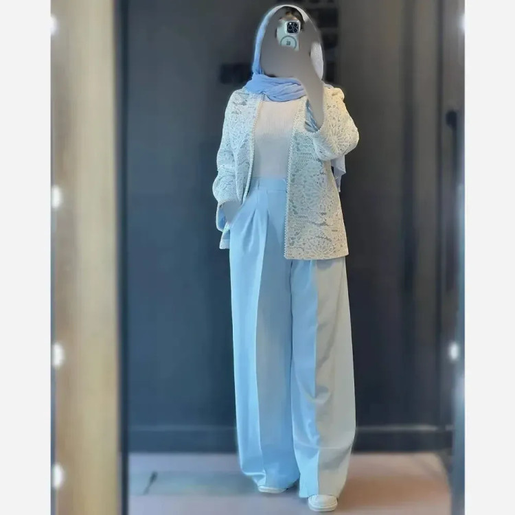 کت و شلوار زنانه مدل گندم جنس مازراتی و گیپور مشکی